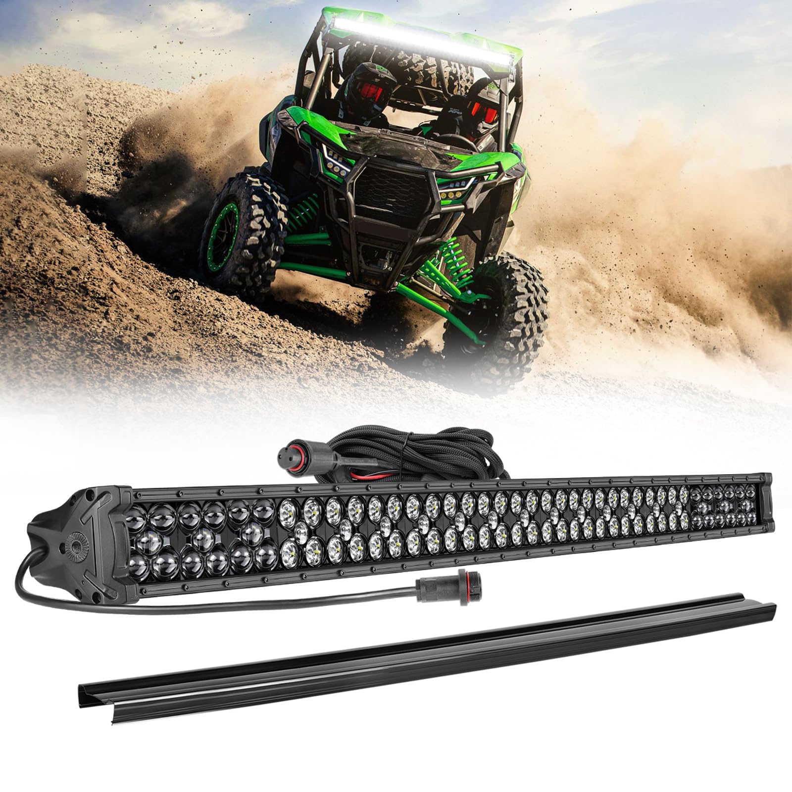 40 Inch Light Bar Kits w/Wiring Harness Black Cover Spot Flood LED Offroad Driving Light Roof Mount for Pickup Truck F150 Toyota Ram UTV Can-am RZR Tractor SxS 4x4