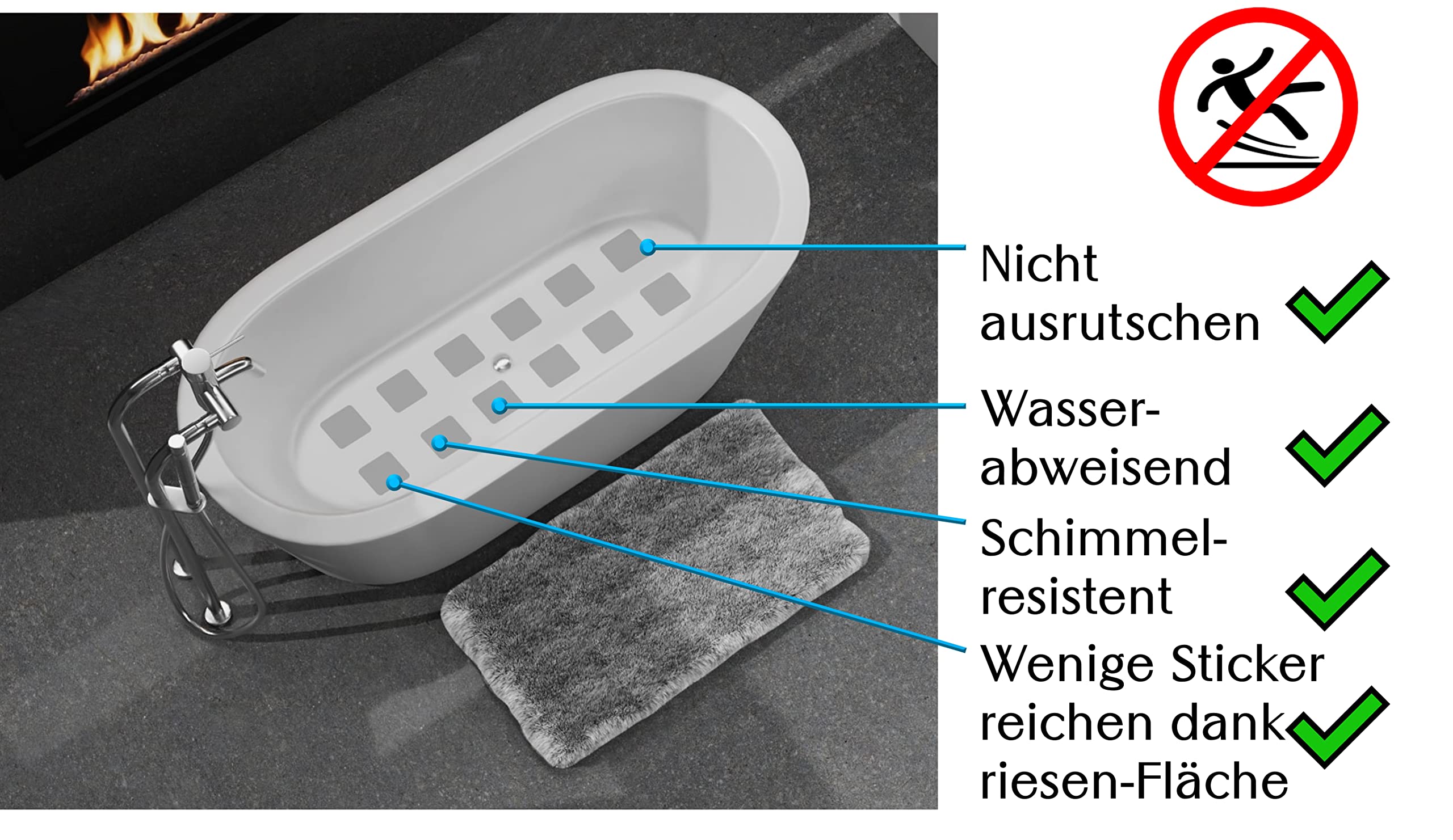 Adhesivo antideslizante para ducha transparente, XXL, grande, 15 x 15 cm, antideslizante, para bañera y ducha, sin BPA
