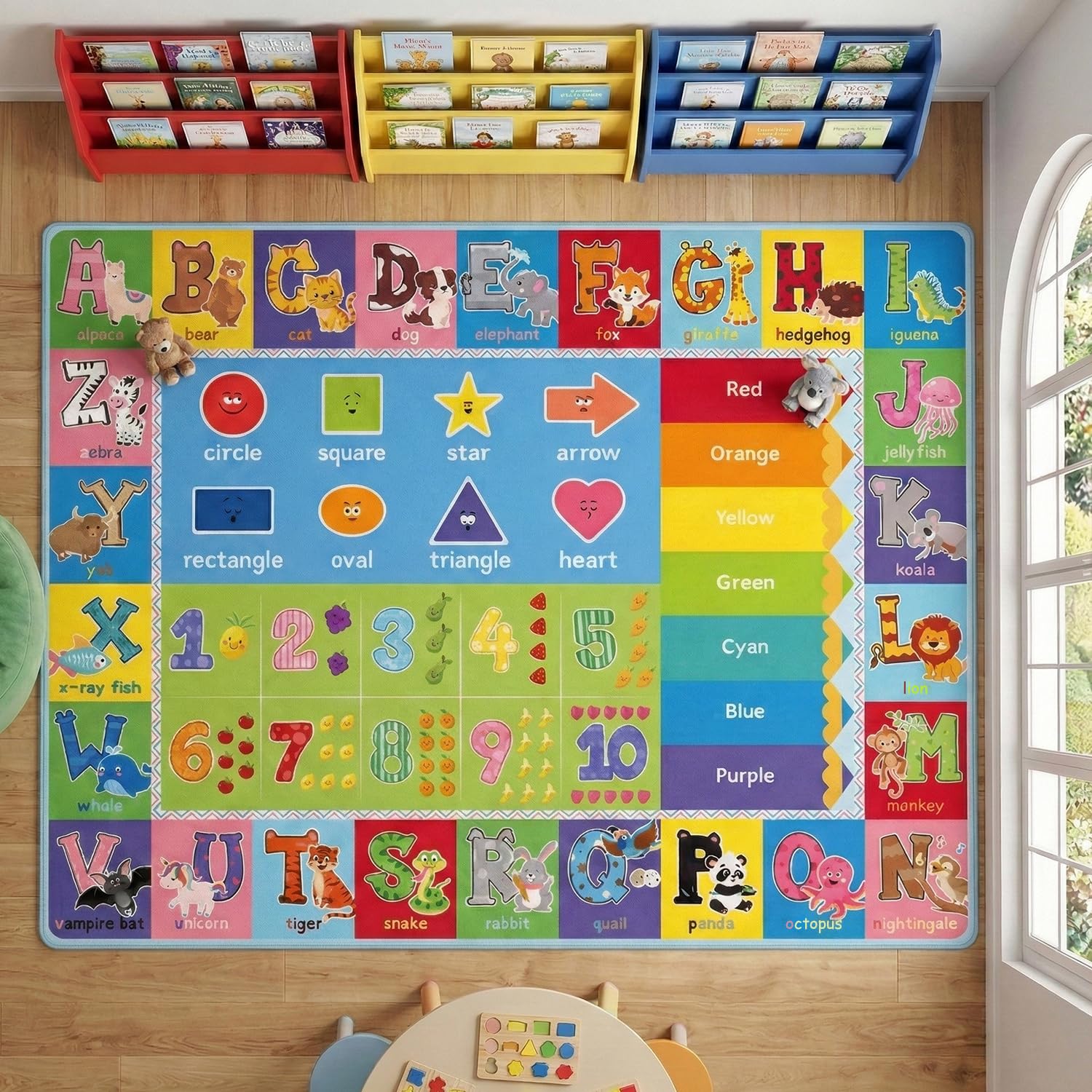 SETHEPACE Kids Educational Rug with Alphabet, Animals, Non-slip Baby Play Mats for Floor, Playroom Rug for Toddlers, Babies, Childrens, Kids Play Mat for Bedroom, Classroom, Living Room (200x300CM)