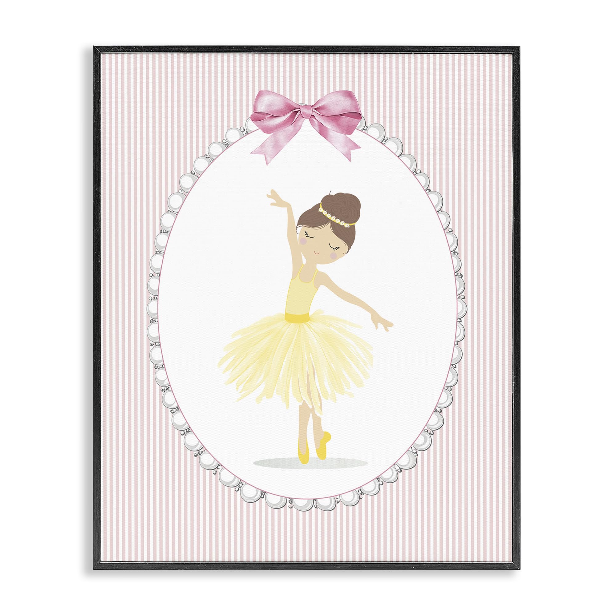 Stupell Industries Midnight Black (Textured) Anime Ballet Dancer Stripes, 24 X 30 Inch Framed Giclée Print