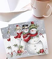 Vista 4 de Servilletas de muñeco de nieve de Decoupage de 20 quilates, 13 x 13 pulgadas, servilletas de papel de Navidad para niños, desechables, sonrisa linda
