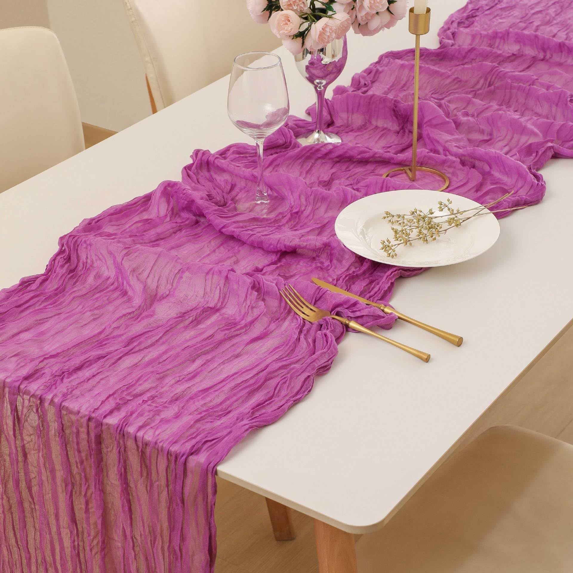 Cheesecloth Table Runner 10Ft Gauze Cheese Cloths Table Runner for Wedding Baby Bridal Shower, Deep Purple