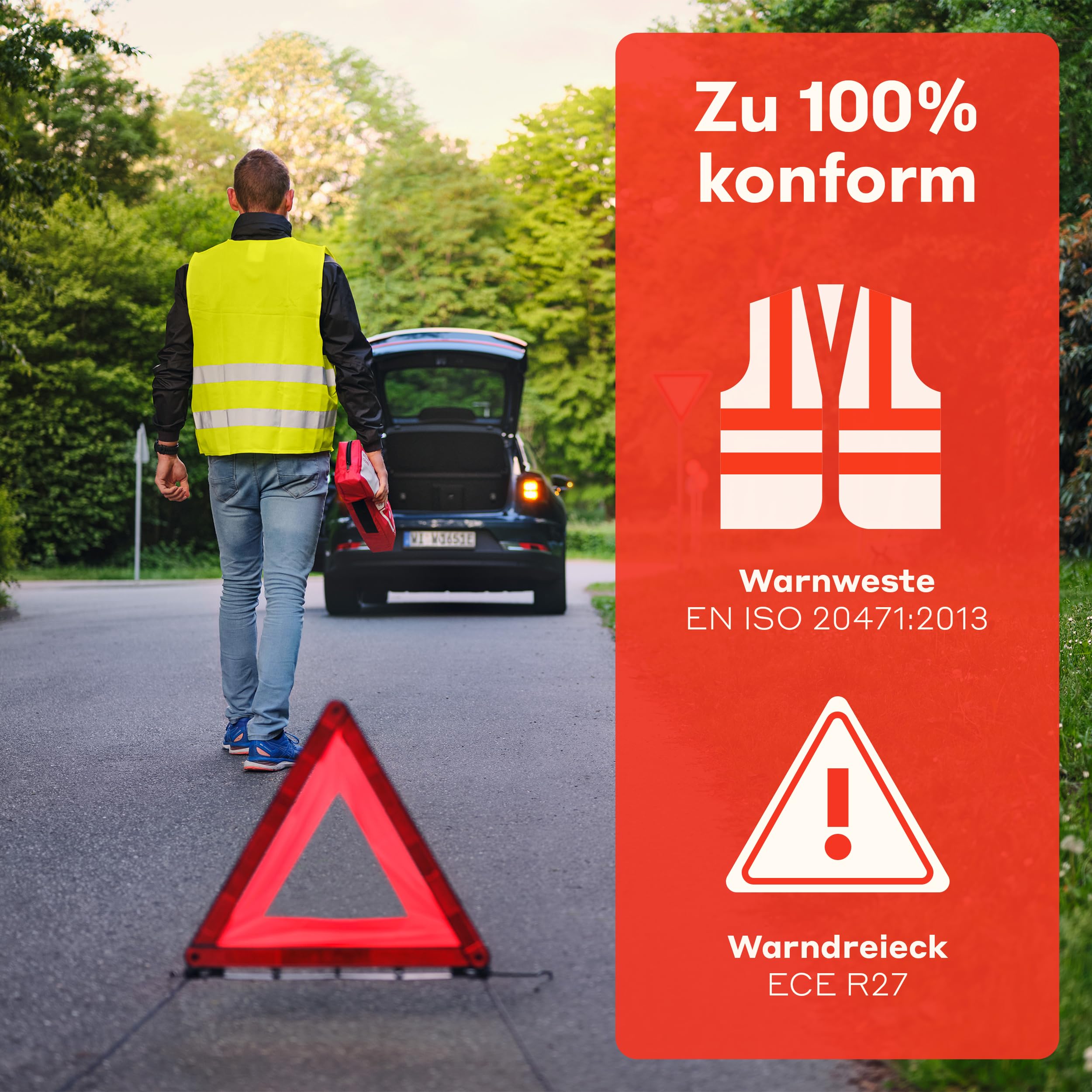 PURAHELP KFZ Kombitasche nach aktueller Norm 2026 DIN 13164 (StVO konform) - Inkl. Warndreieck, Warnweste, Parkscheibe - Verbandskasten Warndreieck Set Auto Verbandskasten 2026