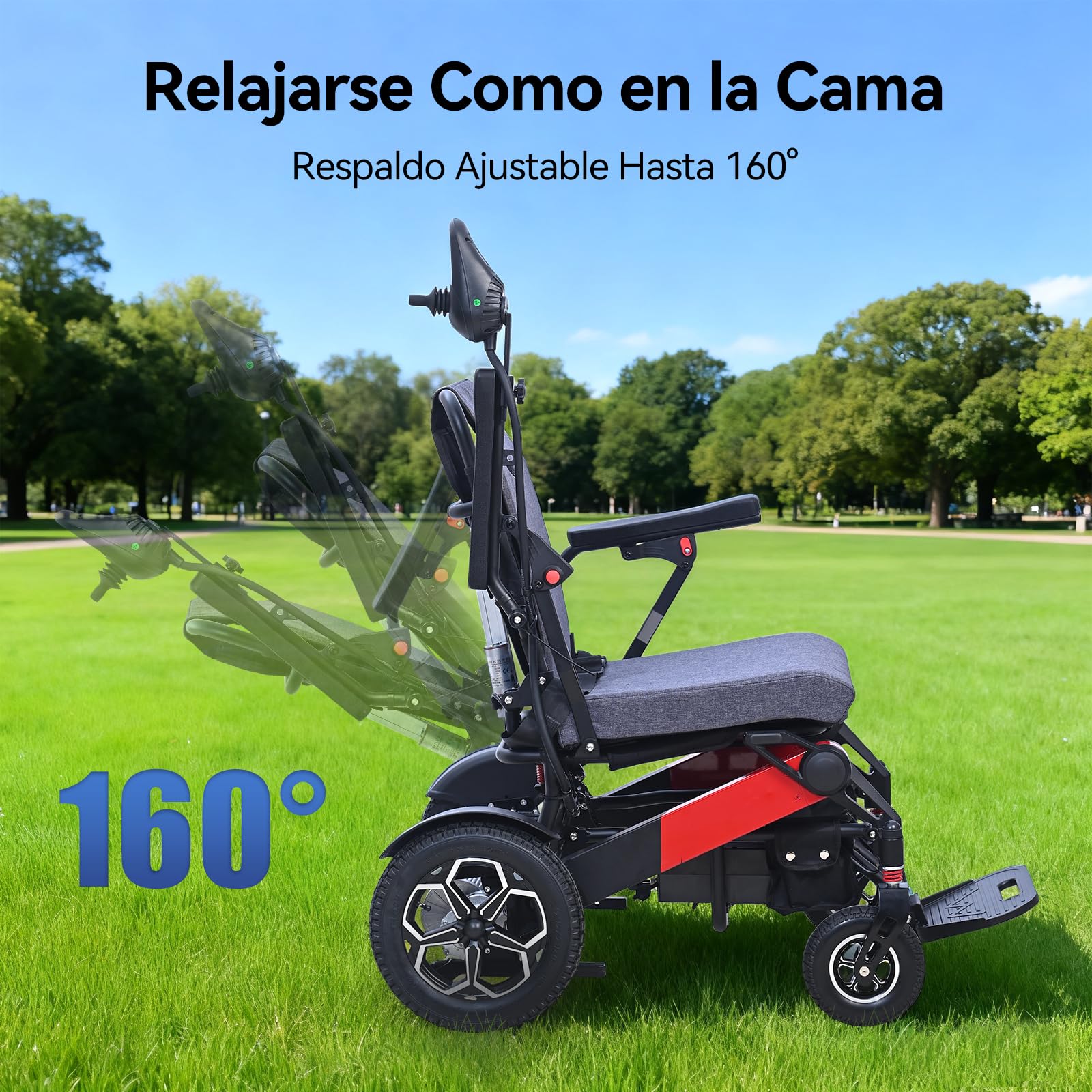 D15 Silla de ruedas eléctrica plegable, con respaldo ajustable 160°, 20km autonomía, 500W potente motor, estructura aleación aluminio reforzada, estable y resistente | Certificación CE | 5años soporte