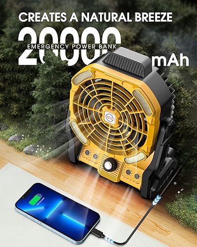 Miniatura 4 de Ventilador de exterior alimentado por batería de 20000 mAh, ventilador de campamento portátil recargable con linterna LED, ventilador de