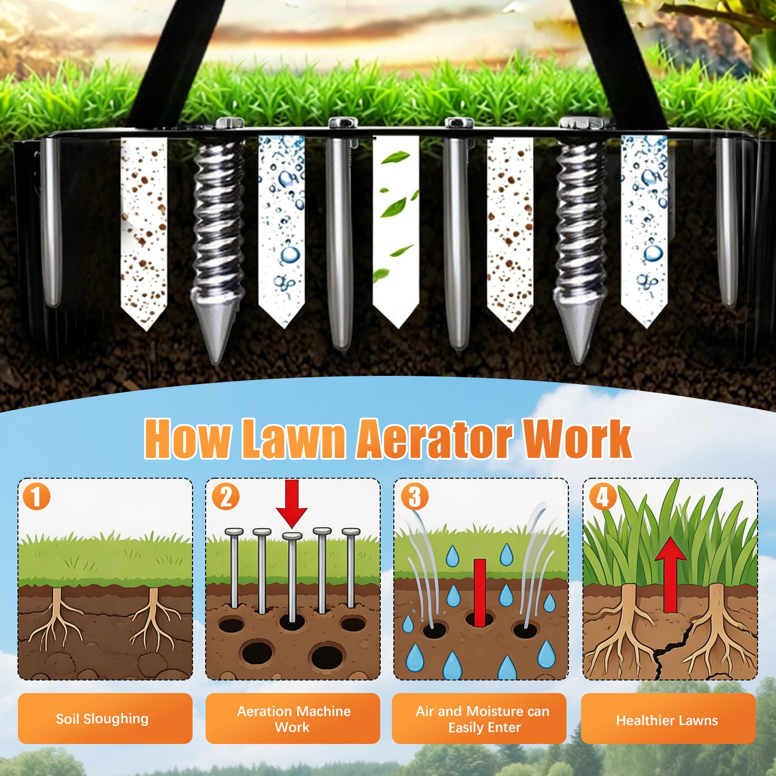 BRGD 2 Pezzi Estrattore per Erba da Giardino, Aeratore per Prato da Giardino con Guanti per Terreno Compattato, Giardinaggio e Manutenzione del Prato