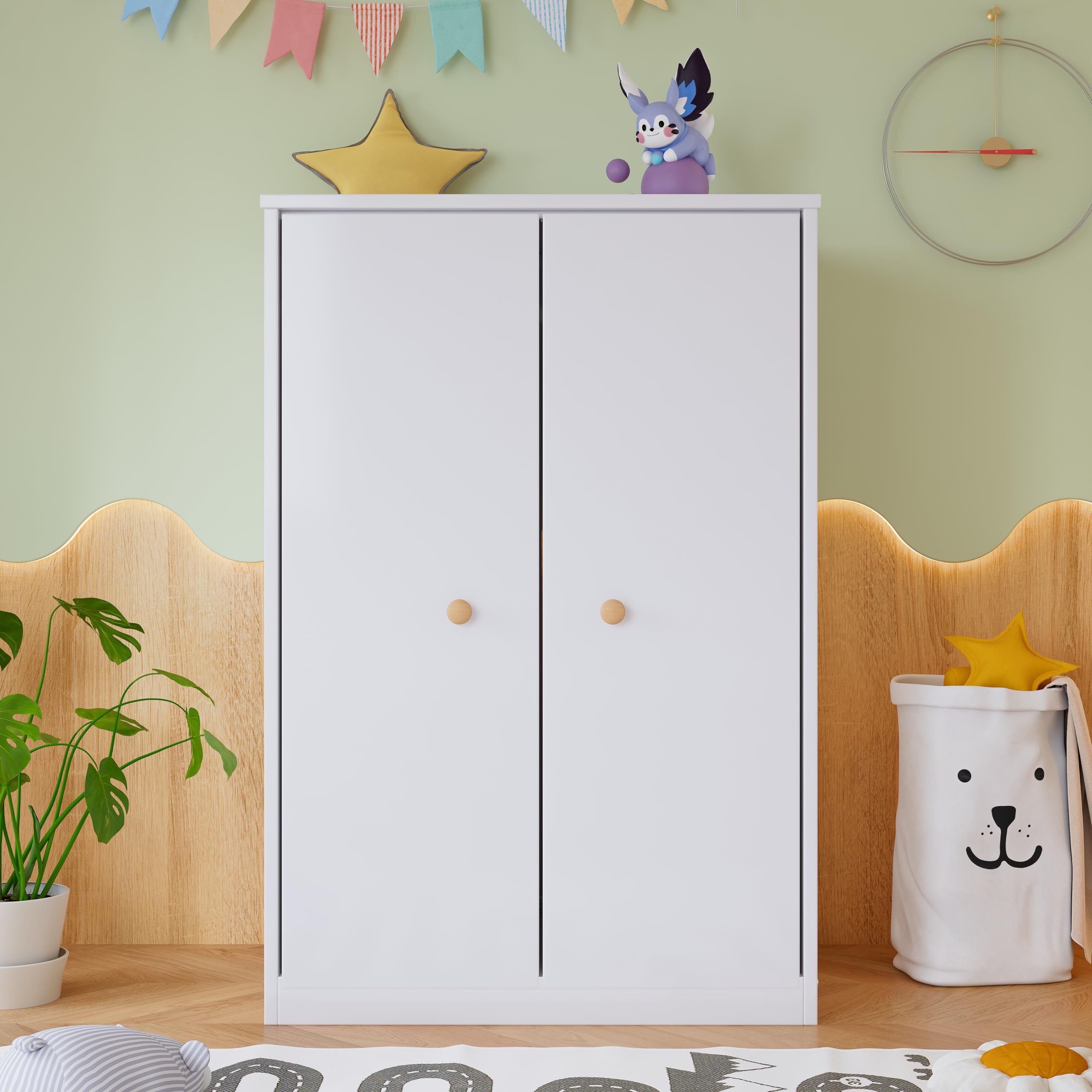 Kleiderschrank mit Stange, Doppeltürig, 80 x 50 x 120 cm, Weiß