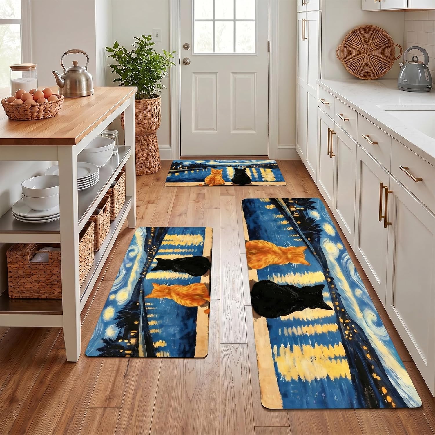 Fall Kitchen Rugs and Mats Set of 3,Animal Kitchen Sink Rugs | Fatigue Mat Non Slip Waterproof Washable,Comfort Standing Mat for Laundry, Desk,Bar, Office,17“x32”+17“x47”+17“x60”