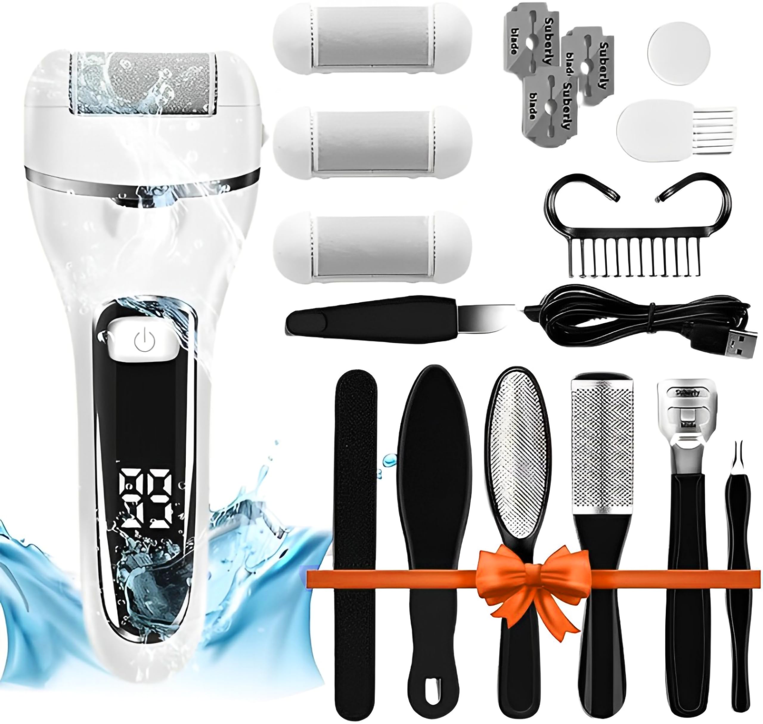 Bixbite 18 Pcs Foot Scrubber for Dead Skin, Get Smooth Feet at Home with Electric Callus Remover for Feet, Rechargeable Electric Foot Callus Remover for Cracked Heels, 30+ Foot Scrub Salon Procedures