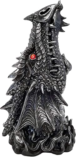 DWK Estatua de quemador de incienso con cabeza de dragón mítica gótica medieval, de 12 pulgadas, con ventilación de humo de fosa nasal, acabado de