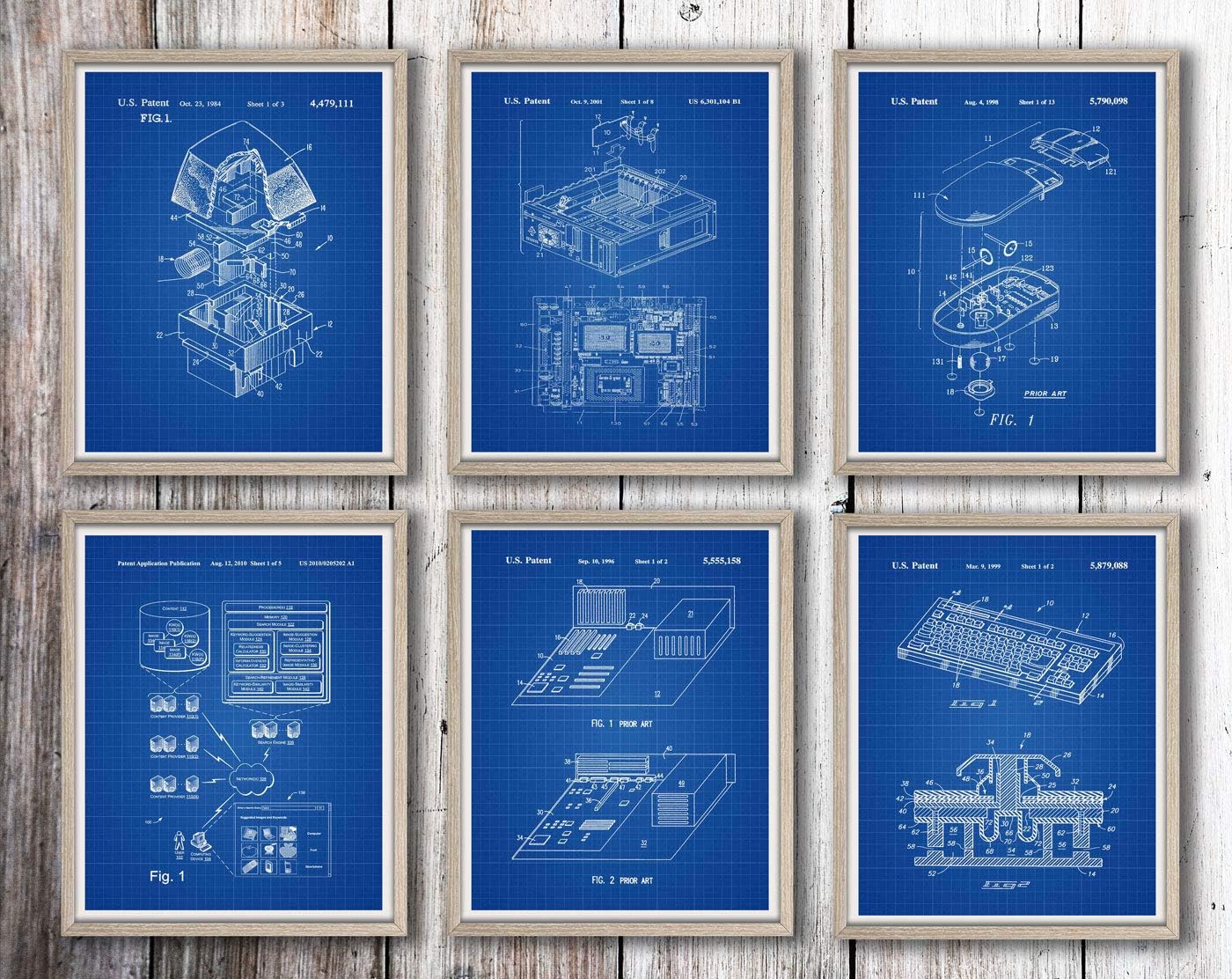 Computer Patent Set of 6 Computer Prints IT Wall Art Computer Programming Computer Programmer Gift Coding Poster IT Art WB286-291 (18 x 24, Blueprint)