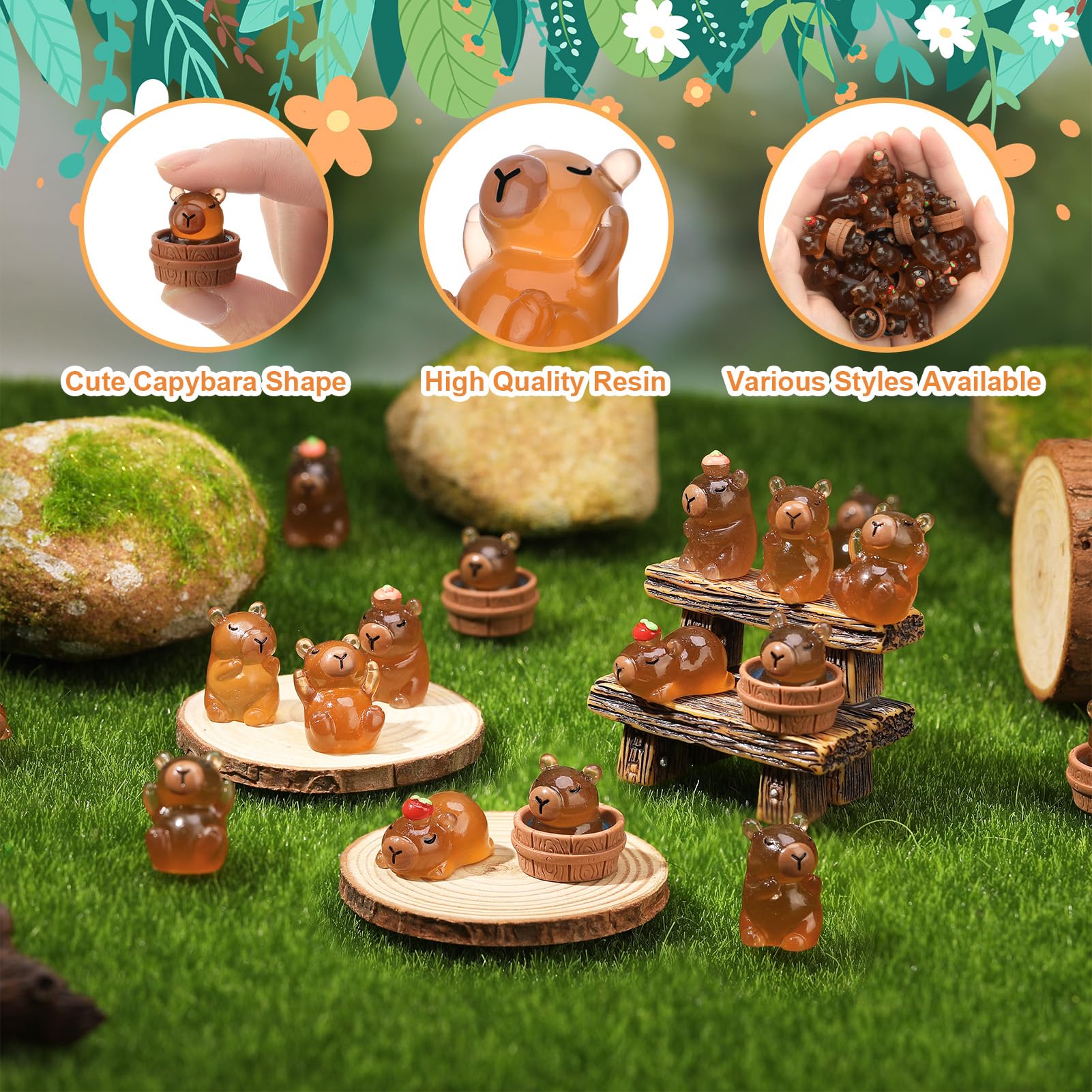 GSrenyu 40 Pcs Mini Capybara Luminous Mini Resin Animals Glow in the Dark Capybara Miniature Figures for Garden Aquarium Dollhouse Tabletop Landscape Party Decoration - Image 3