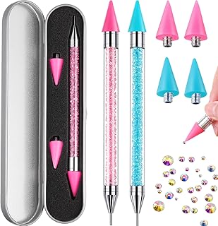Tatuo 2 Pcs Nail Rhinestone Picker Tool Dual Ended Wax Pen Gem Picker Tool Dotting Pen for Nail Art DIY Rhinestones Dotting Gems Stones Crystals and Charms(Pink, Aqua)