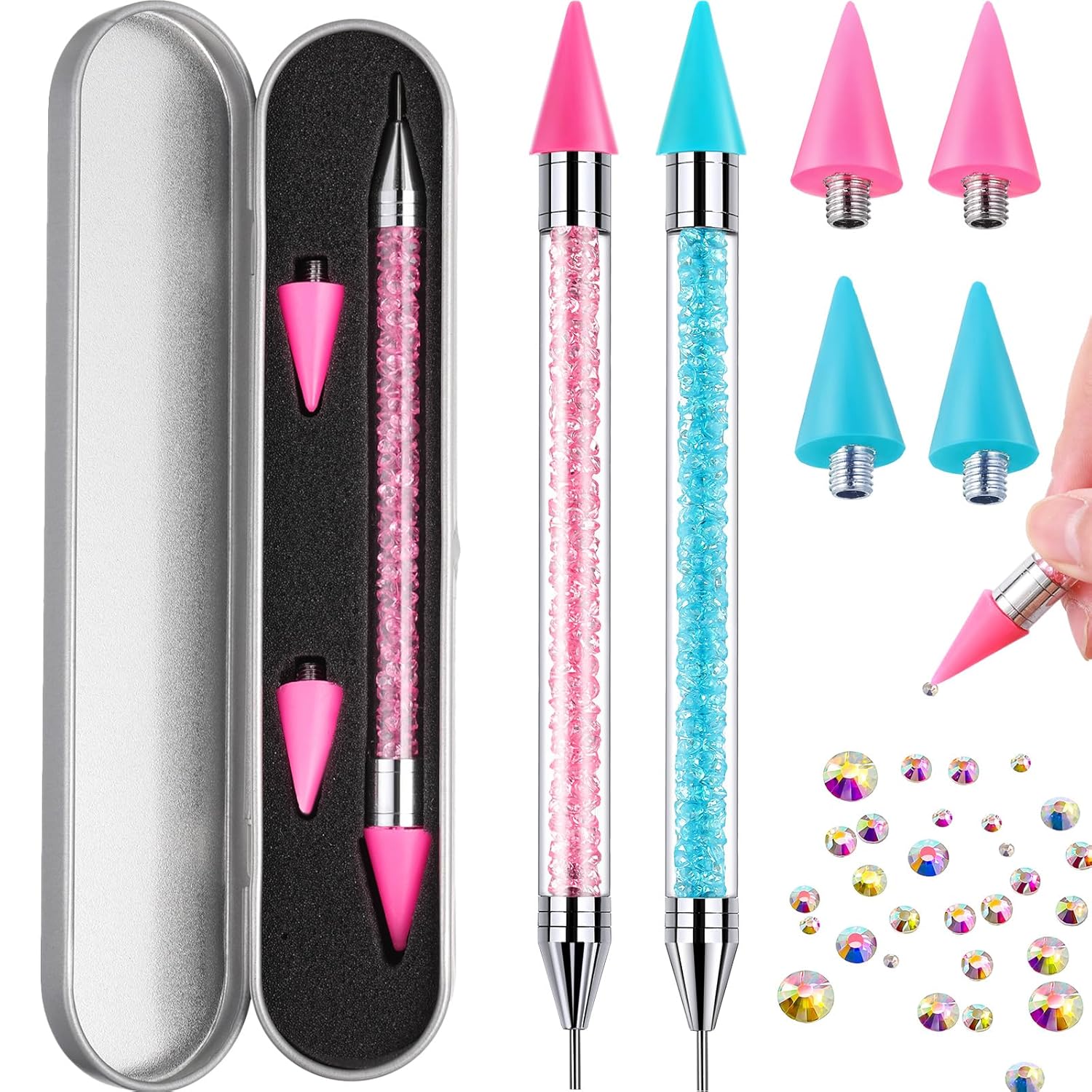 GAOY 4-in-1 Nail Dotting Pen, Manicure Art Tools in Ballpoint Design with Size Marking and Pressing Head, Perfect for Painting, Sculpting, Rhinestones DIY and Salon, Silver 10 Pcs