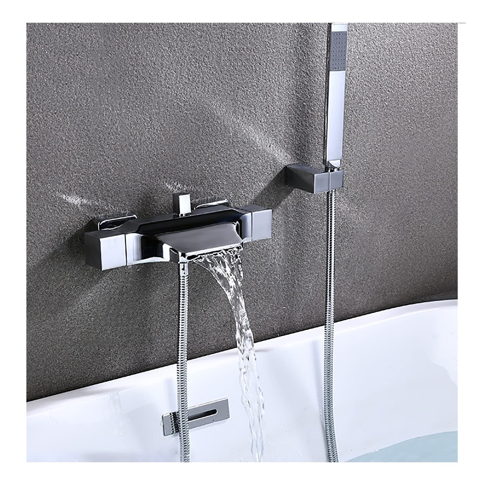 CWCQGH Bathtub Faucet Waterfall Bath Tap Set Hot and Cold Dual Control Tub Mixer Tap Bifunctional Brass Tub Filler with Hand Shower Tub Tap,electroplated Silver