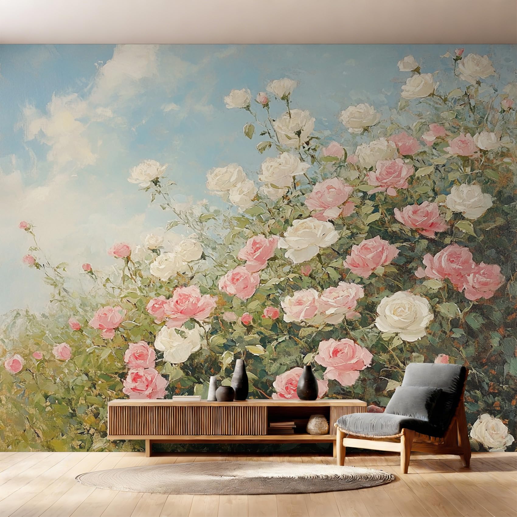 Nature Wildflowers Wallpaper - Pink White Floral Wall Mural 200x140 cm (W x H), Non-Woven Photo Wallpaper Mural for Bedroom, Living Room, Hallway, Home Decor Y&W60
