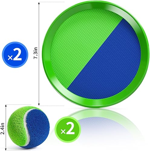 Miniatura 2 de TEMI Juguetes al aire libre, regalos para niños y niñas de 3, 4, 5, 6, 7, 8 años, juego de pelota para lanzar y atrapar con 2 paletas, 2 bolas,