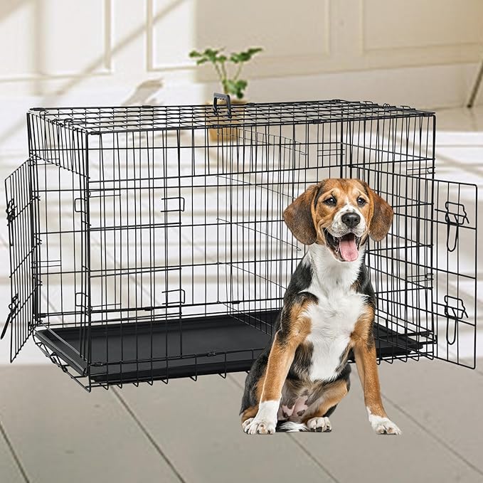 BLKMTY Foldable Dog Crate Wire Metal Dog Cage Large 30