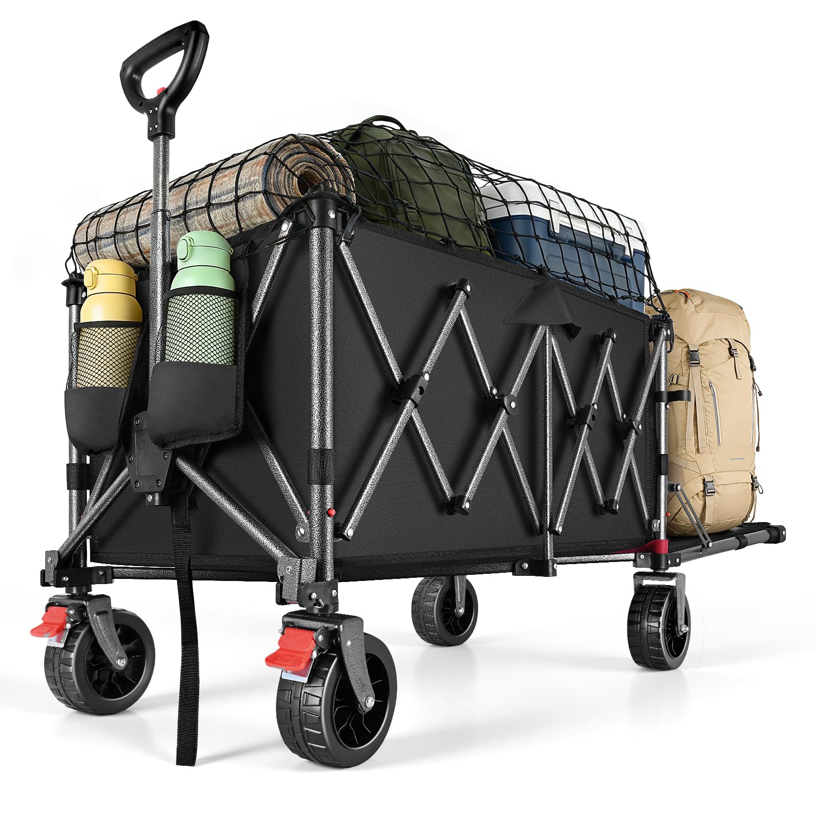 YEAUPE PRO Carro Plegable Todo Terreno – Frenos Dobles, Ruedas Anchas, Estructura Reforzada, Mango Ajustable – Ideal para Playa y Camping – 150‑240L, Negro - 2