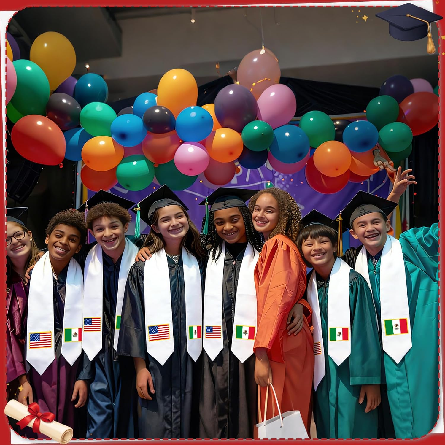 Sasylvia Mexican Kids Graduation Stole Sash Country Flag Grad Stole for Kindergarten Students