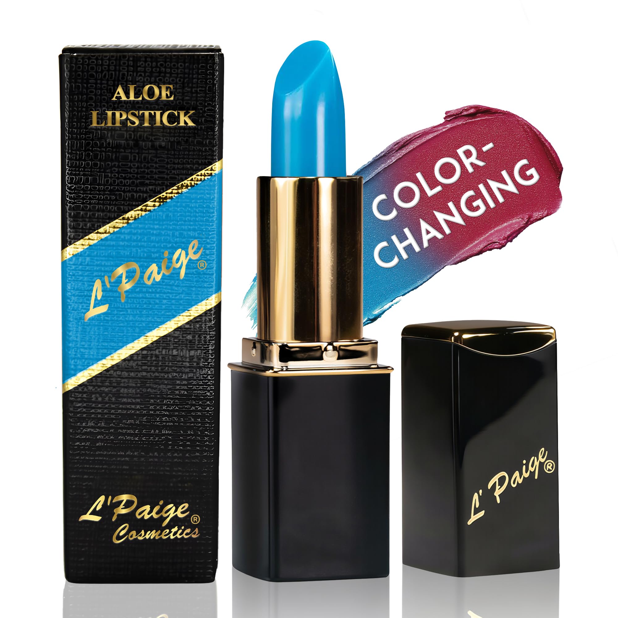Color-Changing Lipstick Lipstain – Blue to Burgundy Hue, Temperature Sensitive Formula with Aloe Vera, Long-Lasting Satin Finish, Moisturizing Hydrating Color for Smooth Soft Lips, Shade LBL