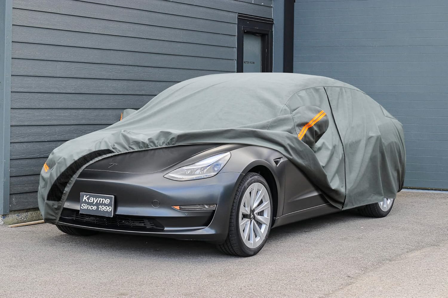 Kayme Heavy Duty Car Cover Waterproof All Weather, Custom Fit for Tesla Model 3, Outdoor Full Exterior Cover with Charging Port and Breathable Ventilation Mesh, Rain Sun Protection.