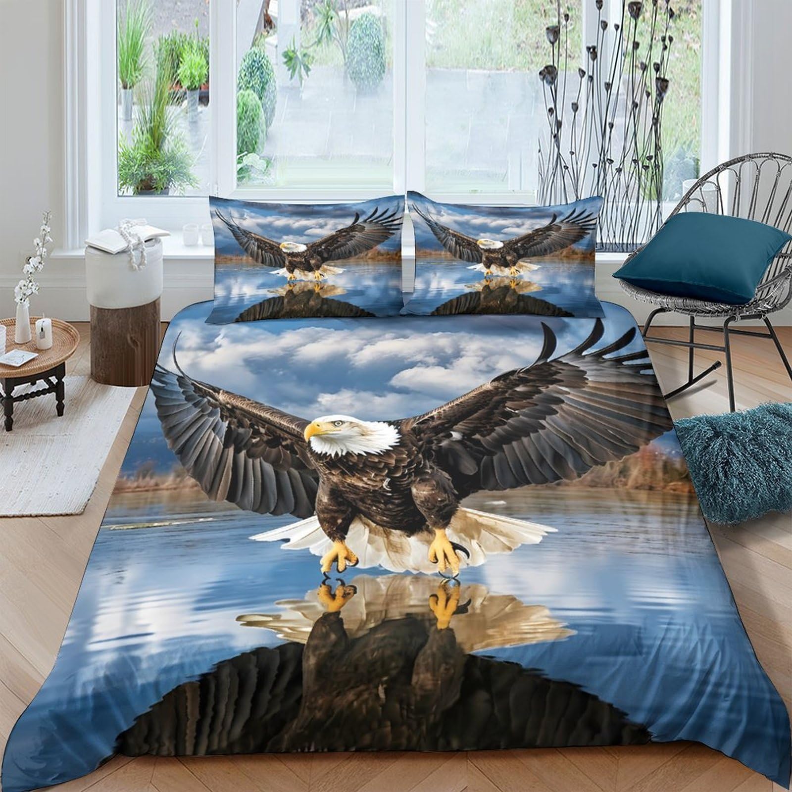 Ctjqhvkz Style-6 3D Printed Bald Eagle Fitted Sheet Microfiber Blue Sky Mountain Bed Cover Non-Slip Machine Washable Decor Single（135X200cm）