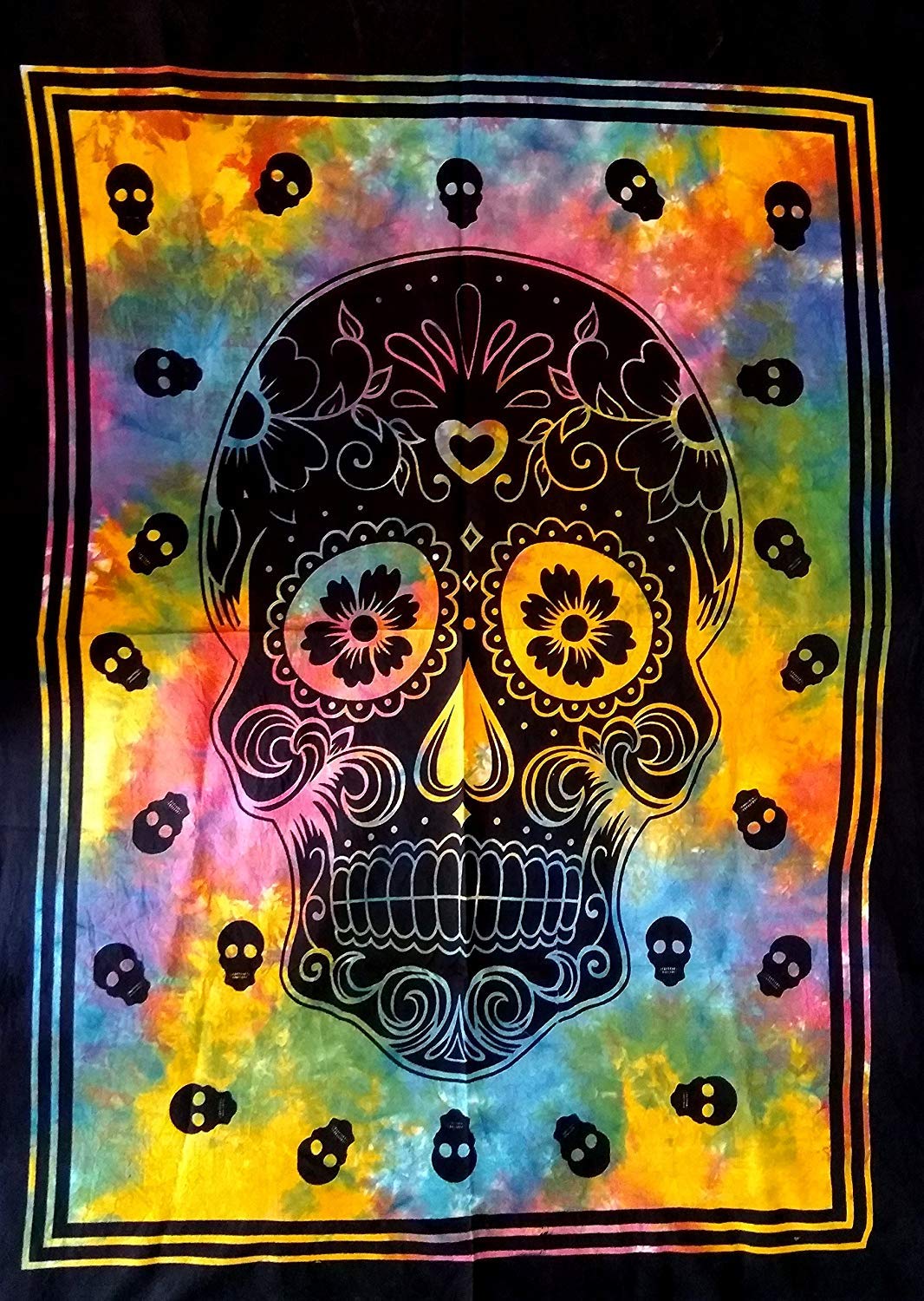 Indian Craft Castle ICC Black and White Skull Tapestry Sugar Grateful Dead Tapestry Human Skeleton Wall Decor Hippie Twin Multi ICC0055