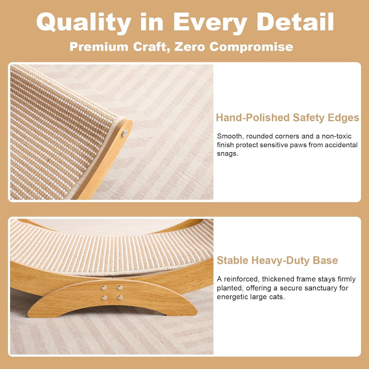 Large Cat Scratcher Bed, Wood Cat Couch & Sisal Scratching Board, Sturdy Cat Hammock & Scratch Pad Lounge for Indoor Cats, Multi-Cat Furniture for Deep Sleep