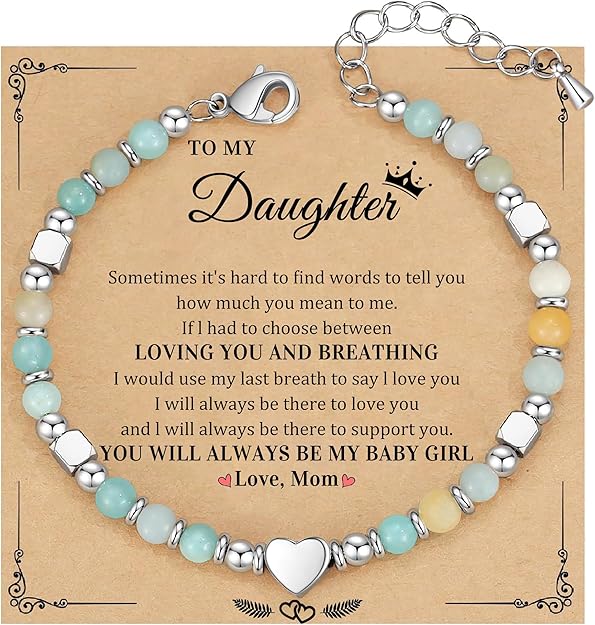 Christmas Gifts for Women, Stocking Stuffers for Teens Beaded Bracelets for Women Gifts for Mom Christmas Gift Mothers Day Gift for Grandma Daughter Bonus Mom Nature Stone Bead Bracelet Graduation Jewelry for Her 2026