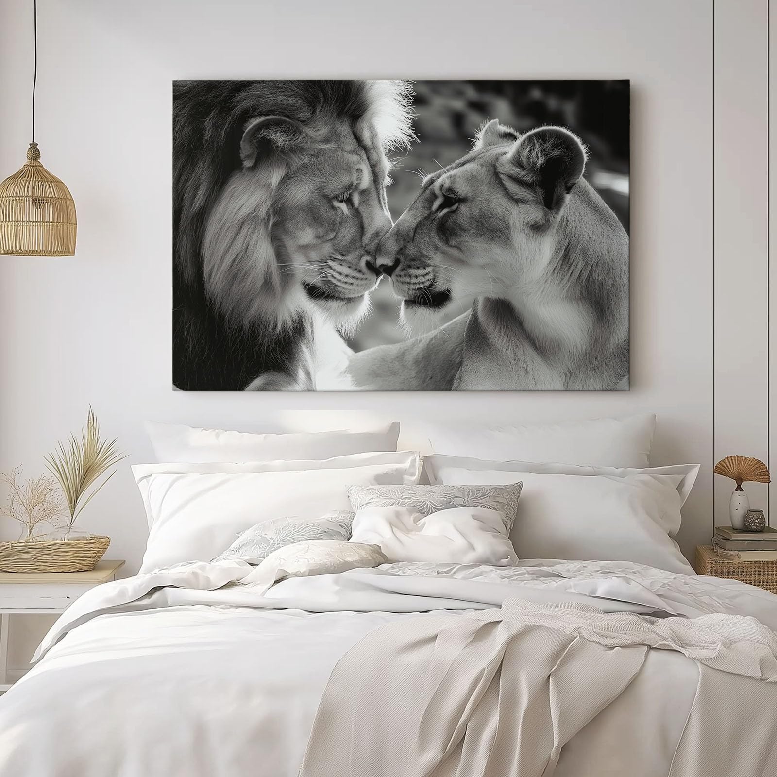 Cuadros de lienzo Animales Leones Enamorados patrón, Lienzos 150 x 50 cm (Sin marco) decorativos para salón dormitorio Cocina Pared, Cuadros de lienzo Gris fondo