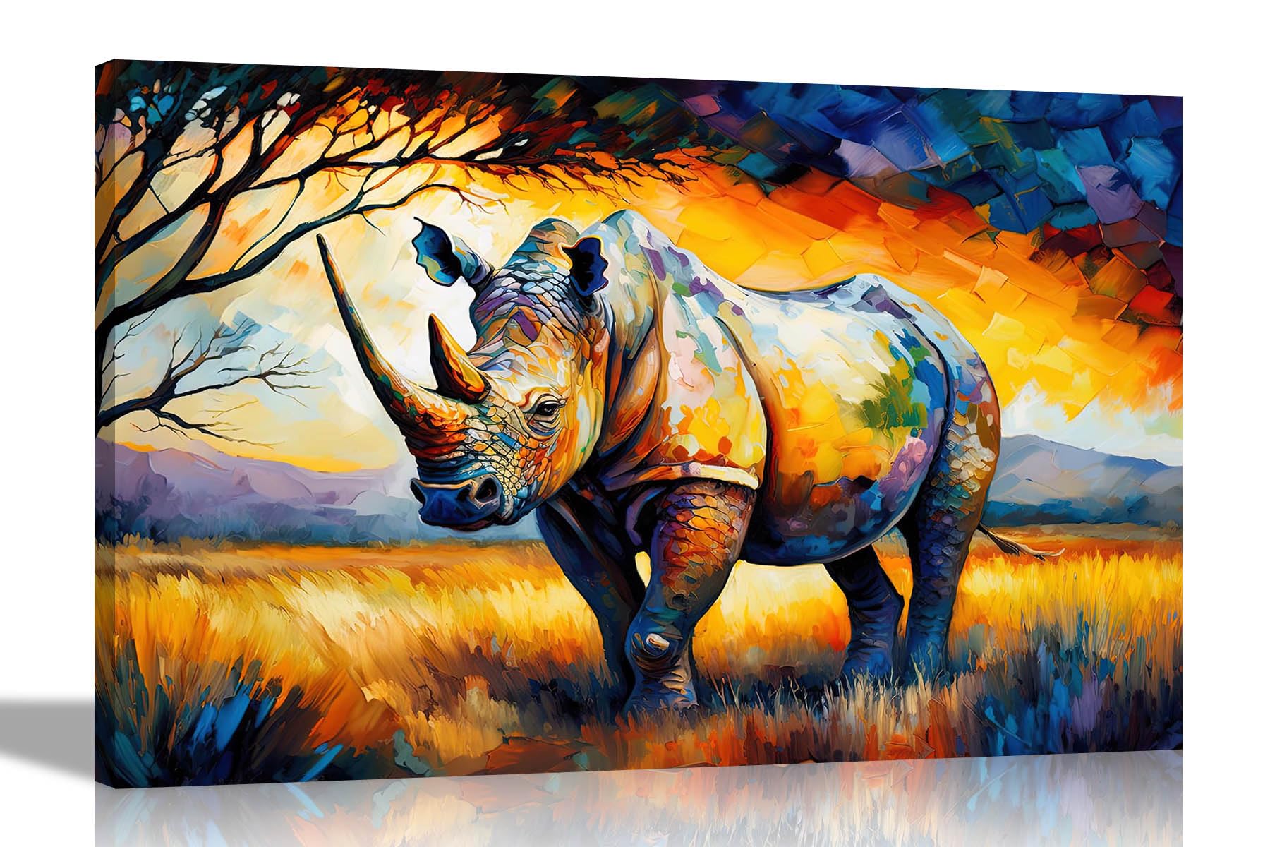 Artley Prints - Rhino in the Serengeti Canvas Pictures for Wall | Abstract Art in Living Room, Bedroom, Hallway Extra Large 101 x 76cm (40 x 30 inches)