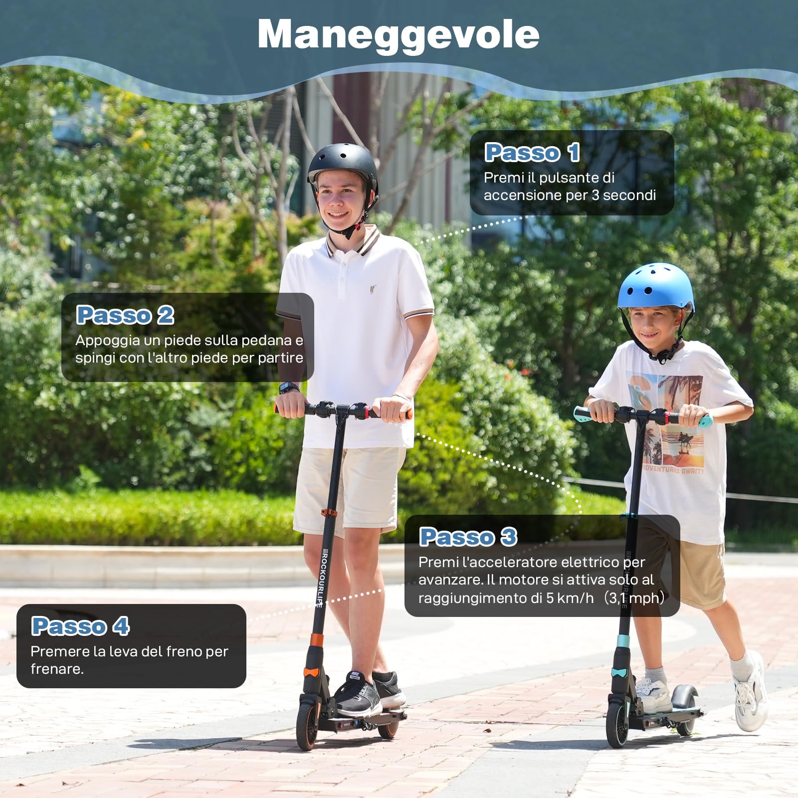 RCB R15 Monopattino Elettrico Bambini 8-12-16 anni, Velocità Massima 20 Km/h, Autonomia Massima 16 Km, Monopattini Pieghevole, Regalo per Bambini ed Adolescenti