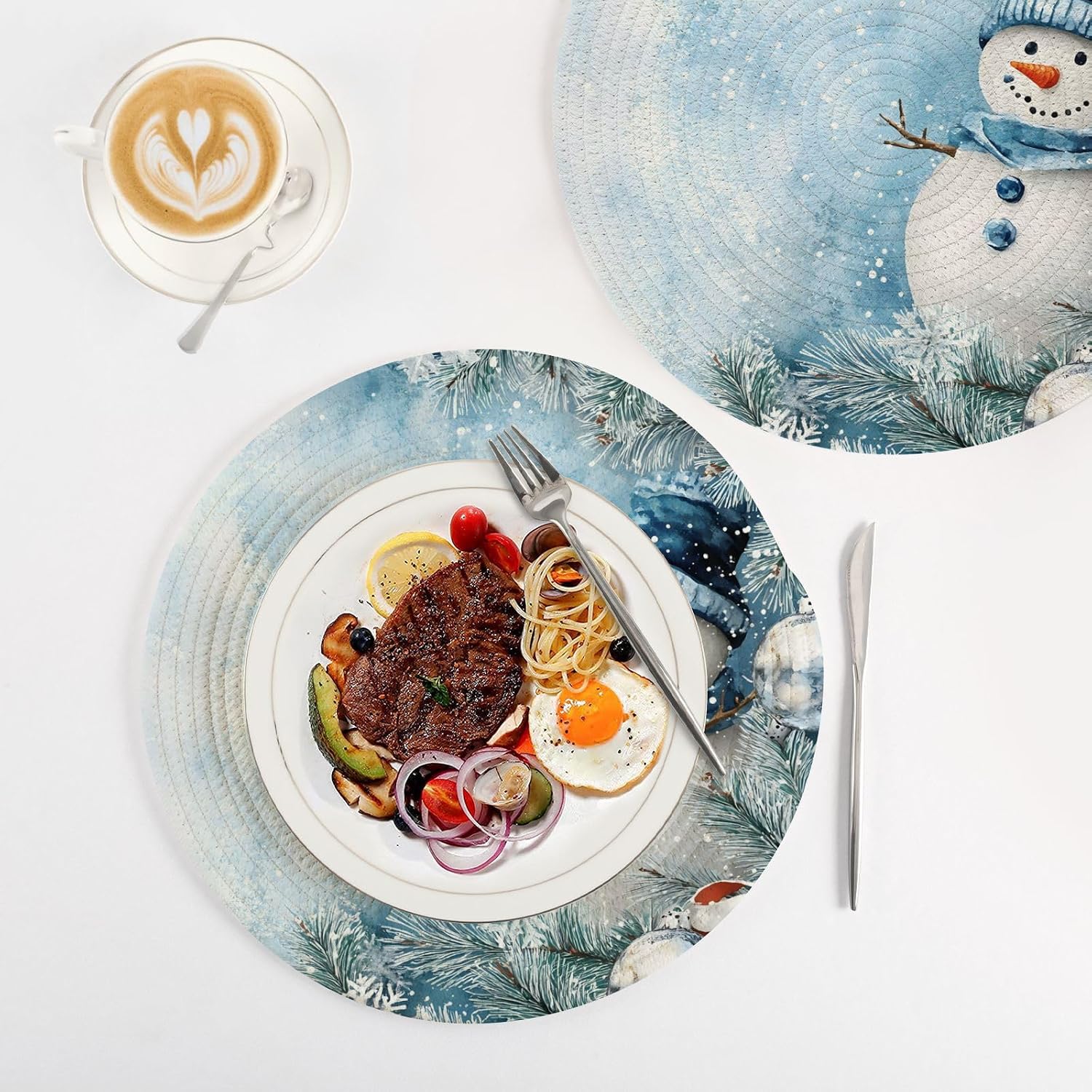 ALAZA Blue and Silver Snowflakes Snowman03 PotHolders Trivets Set Cotton Hot Pot Holders Set Farmhouse Coasters Set of 3,Hot Pads,Hot Mats for Kitchen Counter Decorative