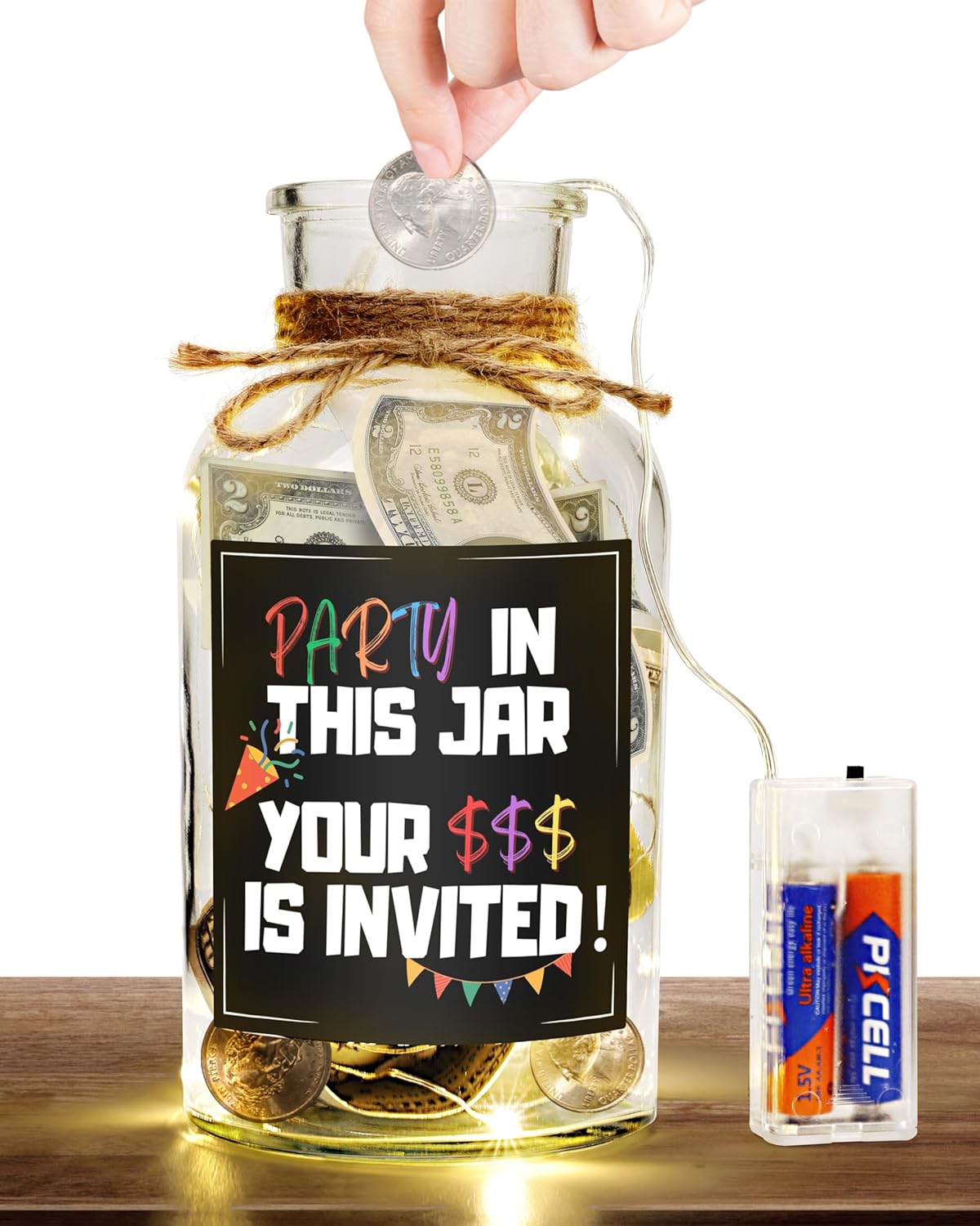 TIDIdea Light Up Tip Jar For Money Glass Tip Jar For