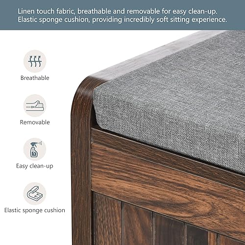 Miniatura 5 de Merax Árbol de pasillo con 4 ganchos y tapa con bisagras, perchero, banco de entrada, banco de almacenamiento, diseño 3 en 1, para entrada, pasillo