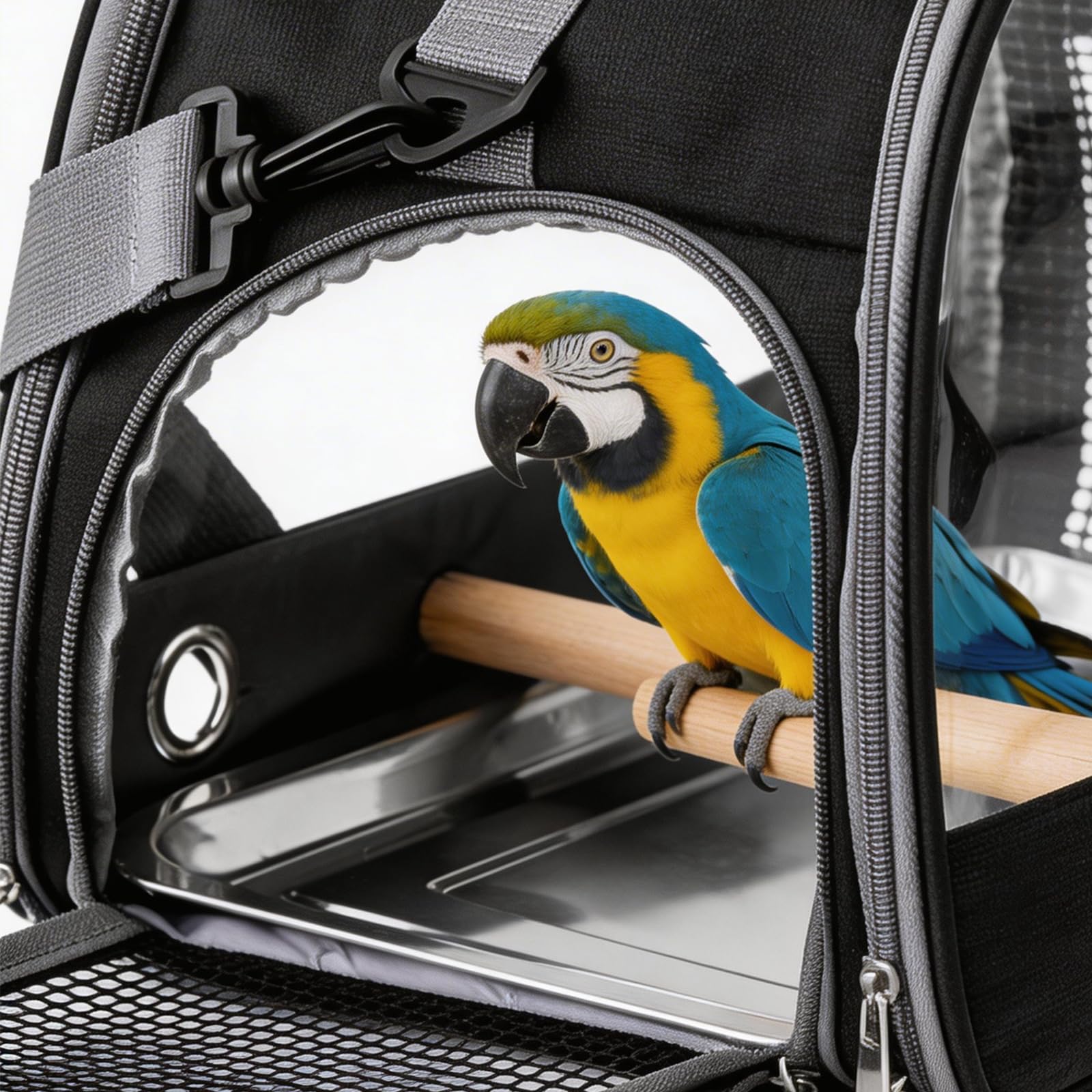 Vogel-Tragetasche Mit Stehstange Und Edelstahl-Tablett,33 * 24 * 26CM Tragetasche Für Papageien,Vogel Transportbox,Leichter Rucksack Für Papagei Für Vogel,Sittiche,Hamster,Papageien(Schwarz)