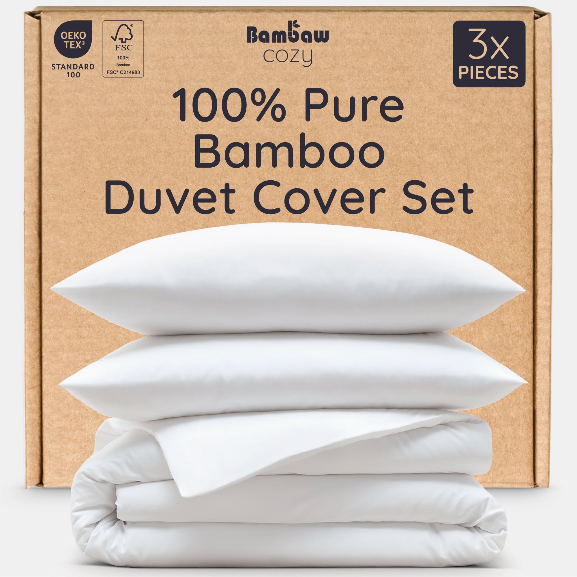 Bambaw Bamboo Duvet Cover Set, 3-Piece King Size Duvet Cover Set (240 x 220 cm) with 2 Pillow Cases 2 Pack Bamboo (50 x 75 cm), Cooling, Moisture Wicking & Helps Reduce Night Sweats (White)