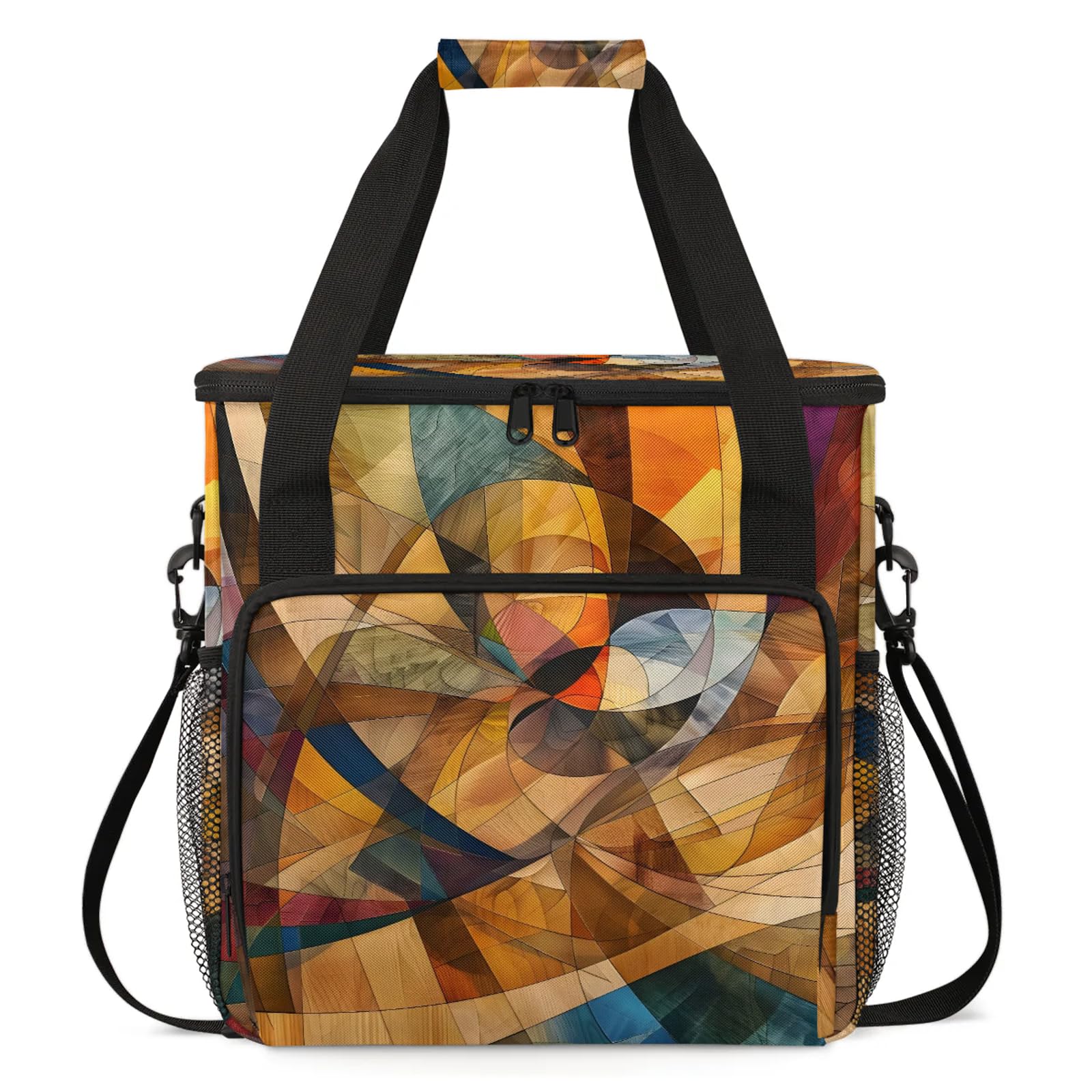 Adornori Modern Boho Abstract Coffee Maker Carring Bag, Large Insulated Storage Organizer Case Tote Bags with Shoulder Strap for Travel Work Picnic