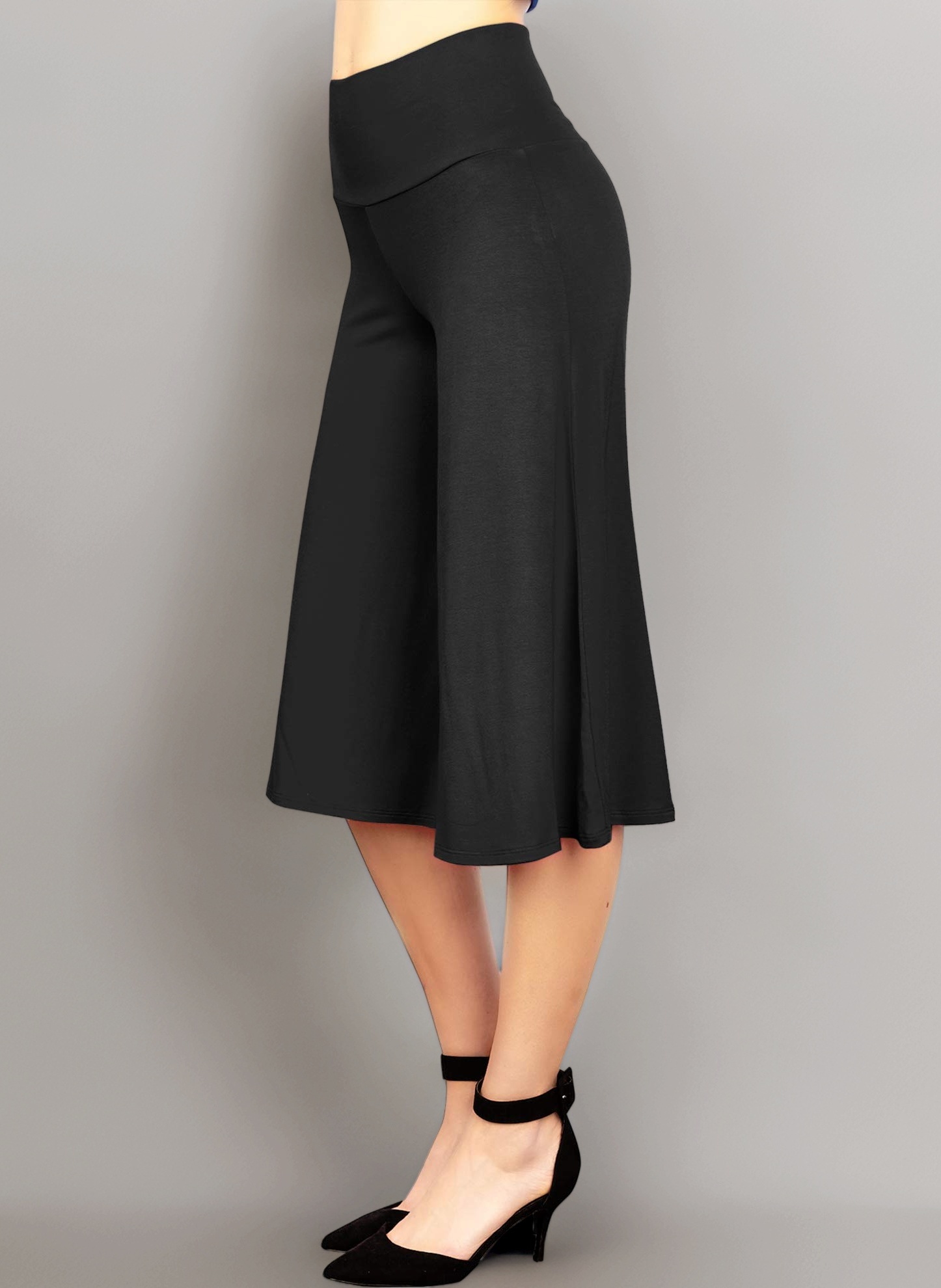 Made By Johnny Women's High Elastic Waistband Wide Leg Palazzo Culotte Gaucho Capri Pants (S~5XL)