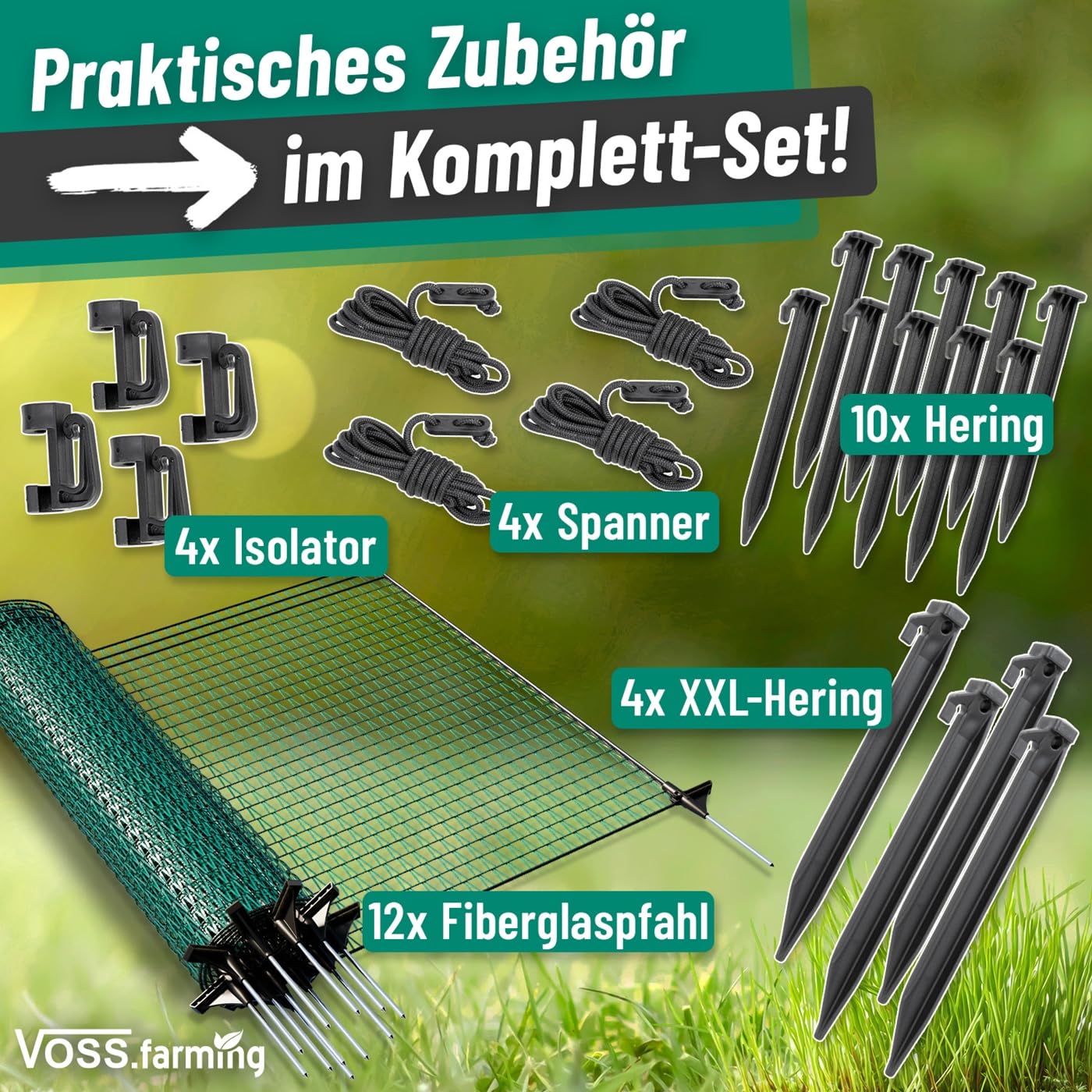 VOSS.farming Gartennetz 20m 80cm Universal Begrenzungszaun Hundezaun dunkelgrün