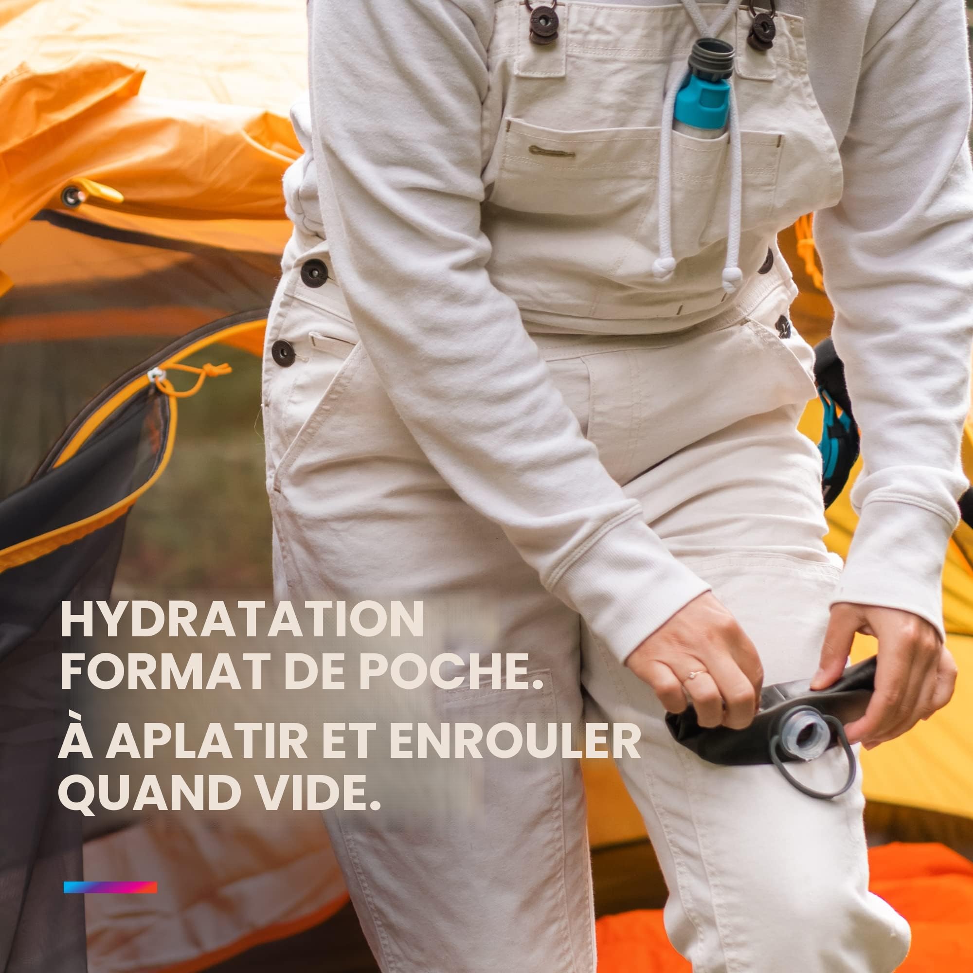 HydraPak Stow (1 L, 32 oz) – Bouteille d'eau pliable – Bouteille de voyage ultra légère et pliable, flacon souple pour ski, randonnée, vélo ou escalade – Gris mammouth