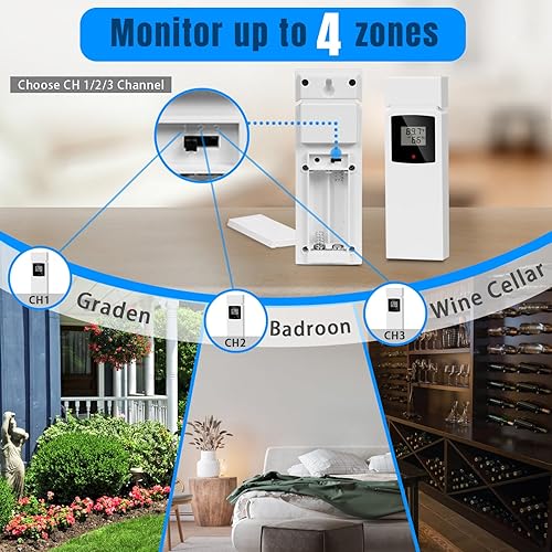 Miniatura 4 de Geevon Termómetro para interiores y exteriores, estación meteorológica con 3 sensores remotos, higrómetro digital para interiores, medidor de