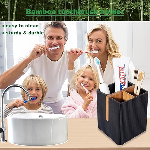 Miniatura 5 de rejomiik Soporte para cepillos de dientes para encimera de baño, 3 ranuras, cepillo eléctrico de dientes y pasta de dientes, organizador de