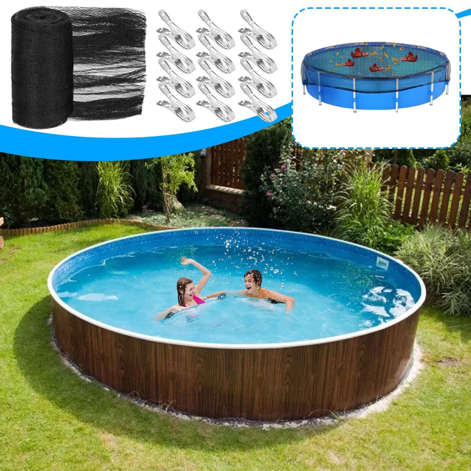 Cubierta de piscina segura con 12 grapas | Red de agua para protección solar | Ideal para mascotas y niños | Jacuzzi exterior e interior, jardín, hogar, uso comercial