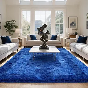 Zentavio Navy Blue Area Rugs for Living Room Boys Rugs for Bedroom 8x10 Large Shag Washable Carpet Soft Furry Fluffy Aesthetic Kids Playroom Rugs for Teen Home Decor