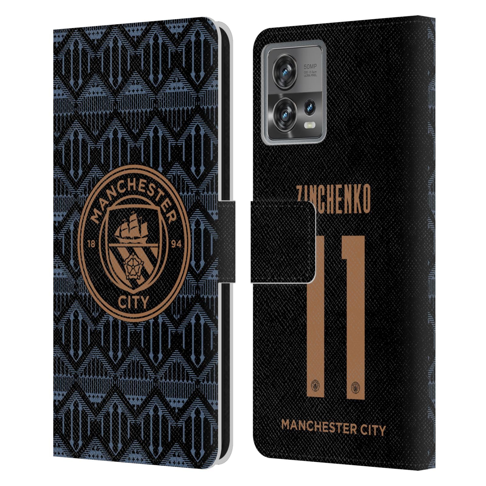 Head Case Designs Officially Licensed Manchester City Man City FC Oleksandr Zinchenko 2020/21 Players Away Kit Group 2 Leather Book Wallet Case Cover Compatible with Motorola Moto Edge 30 Fusion