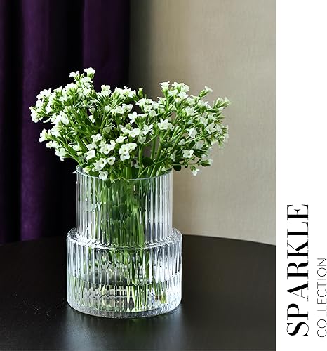 Miniatura 5 de KROSNO Jarrón moderno japonés decorativo con flores acanaladas, 7.8 x 6.2 pulgadas, perfecto para el hogar y restaurantes, apto para lavavajillas,