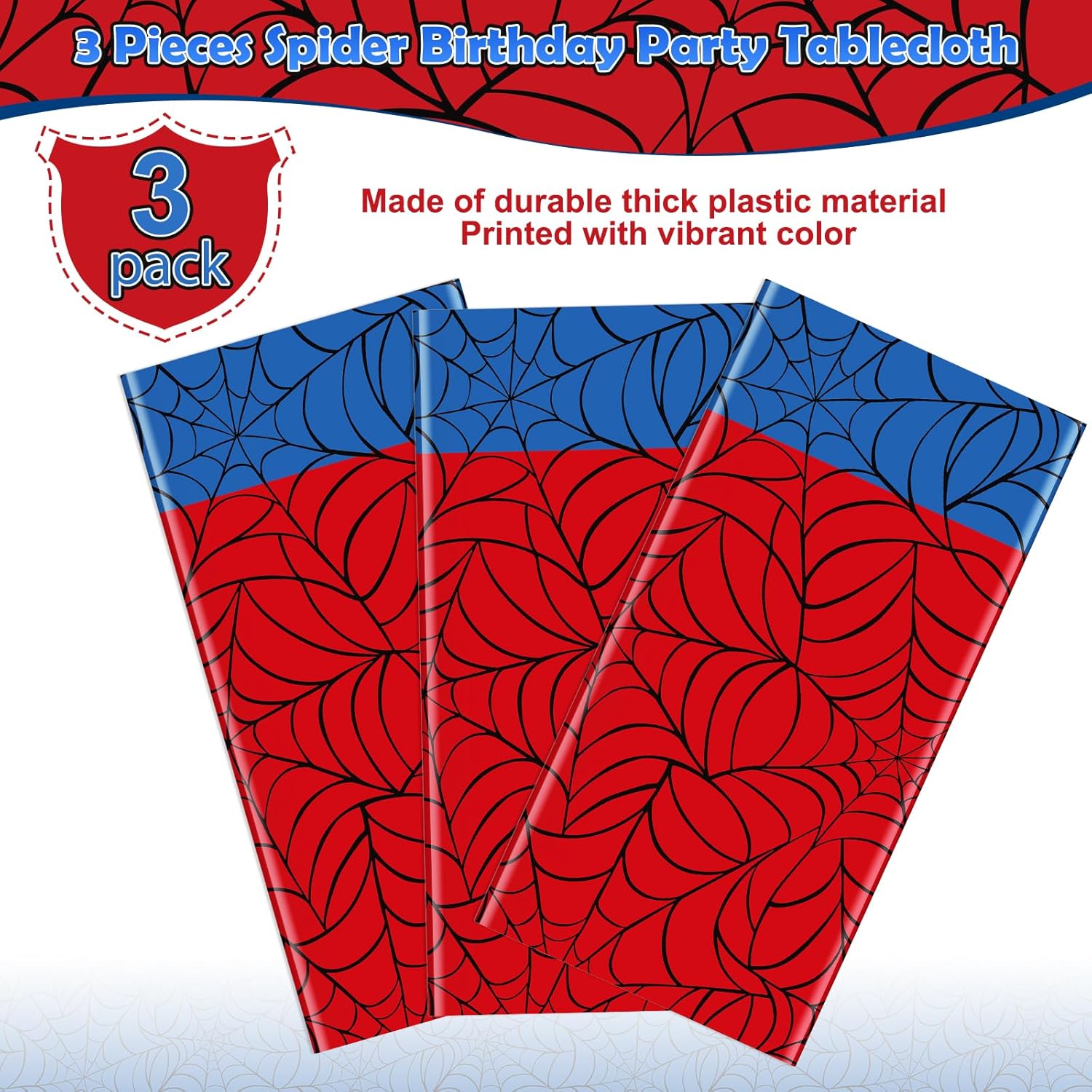 3Pcs Spider Web Themed Birthday Party Tablecloths Decorations,Red Blue Hero Plastic Table Cover Disposable Rectangle Table Cloth for Baby Shower Kids Boys Birthday Party Supplies,54x108 Inch - Image 4