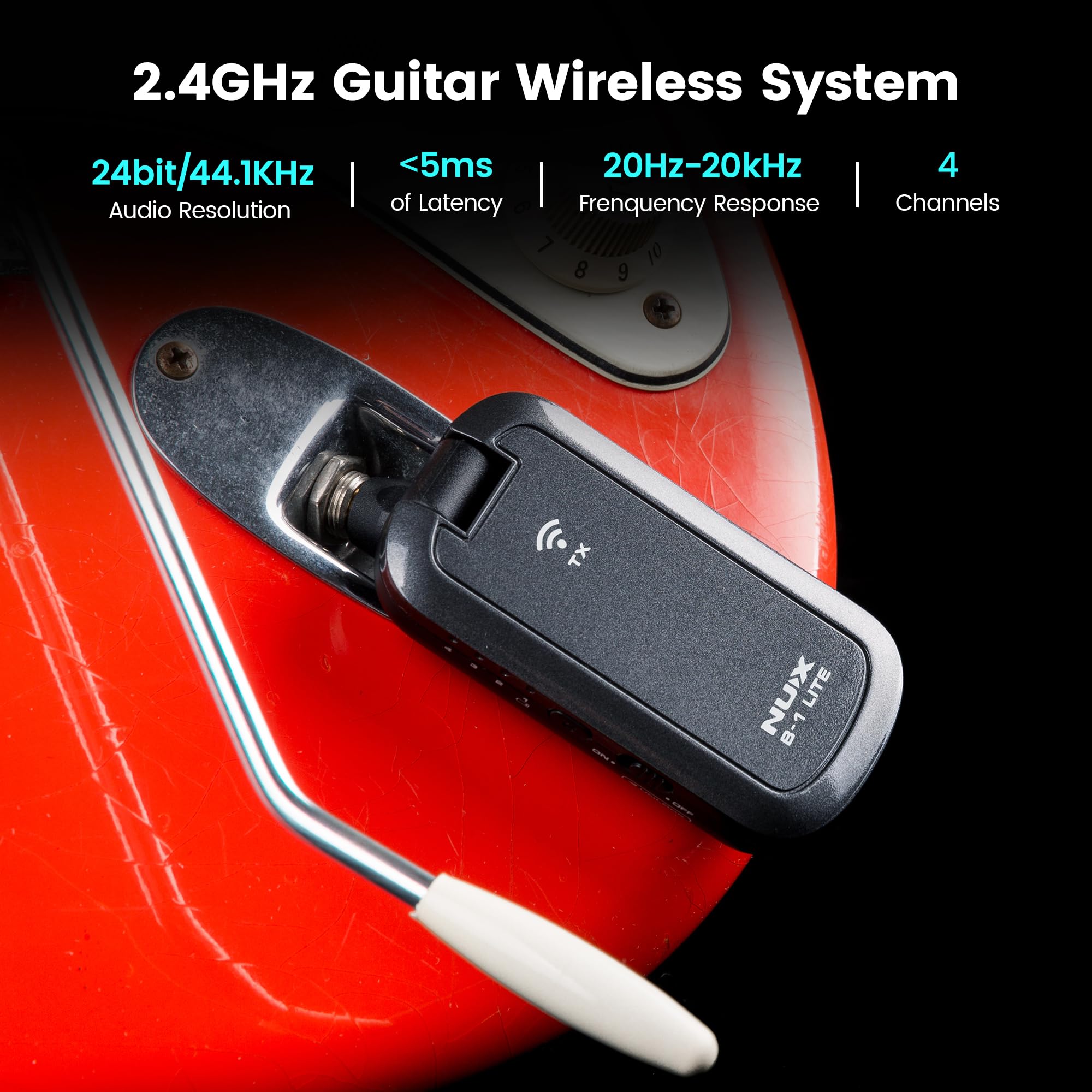 NUX B-1 Lite Système sans fil pour guitare 2,4 GHz, moins de 5 ms de latence, anti-interférences WiFi, émetteur récepteur sans fil rechargeable pour guitare